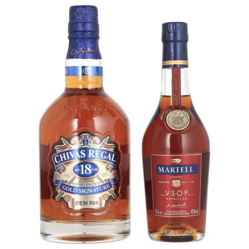 WHISKY CHIVAS REGAL 18 AÑOS 750 ml. + MARTELL VSOP 350 ml.