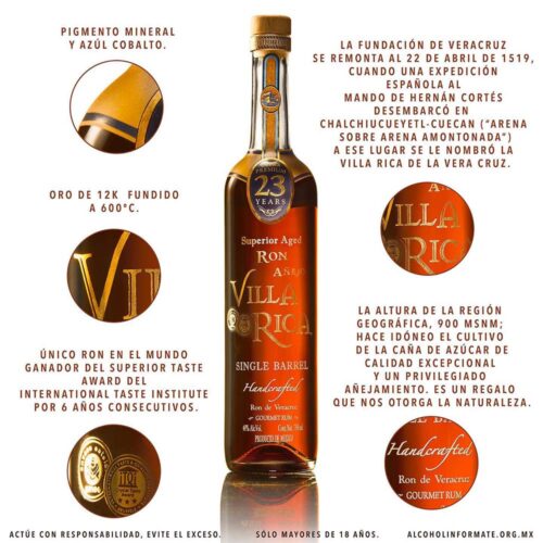 Ron Villa Rica 23 Años Edicion Oro 750 ml. 6 villa rica