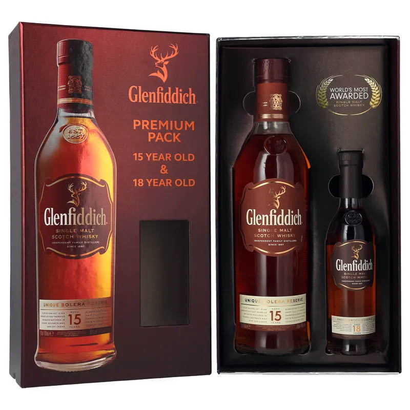 Whisky Glenfiddich 15 Años 750 ml. + Glenfiddich 18 Años 200 ml. 2 WHISKY GLENFIDDICH 15 AÑOS 750 ml