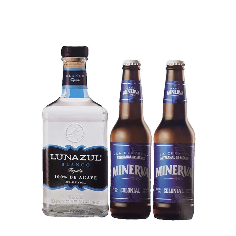 Tequila Lunazul Blanco 750 ml. + 2 Cervezas Minerva 1 TEQUILA LUNAZUL BLANCO 750 ml. + 2 CERVEZAS MINERVA