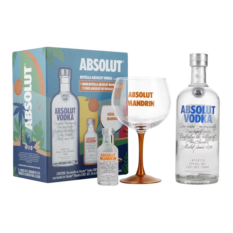Vodka Absolut 750 ml. + Mandrin 50 ml. + Copa 1 VODKA ABSOLUT 750 ml. + MANDRIN 50 ml. + COPA
