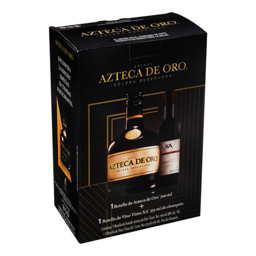 Brandy Azteca De Oro 700 ml. + Vino Tinto X.A. 375 ml. 3 BRANDY AZTECA DE ORO 700 ml. + VINO TINTO X.A. 375 ml.