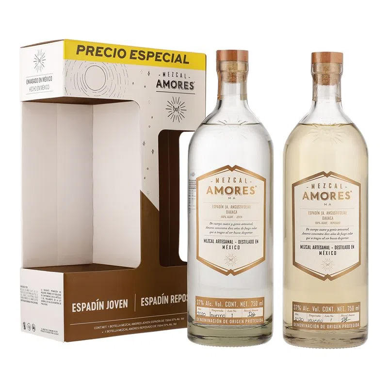 Mezcal Amores Espadin Joven 750 ml. + Reposado 750 ml. 1 MEZCAL AMORES ESPADIN JOVEN 750 ml. + ESPADIN REPOSADO 750 ml.