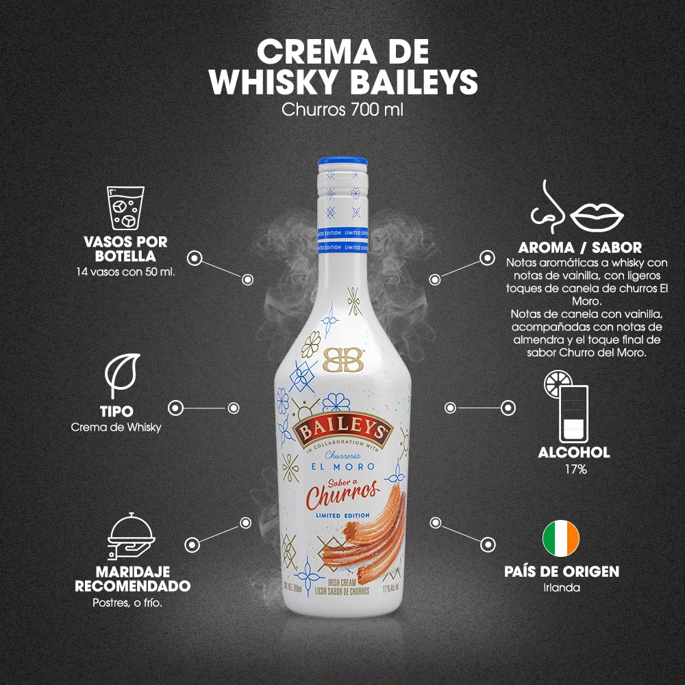 Crema De Whisky Baileys Churros 700 ml. 3 Crema De Whisky Baileys Churros 700 ml. INFOGRAFIA