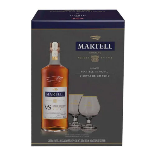 COGNAC MARTELL V.S. 700 ml. + 2 COPAS