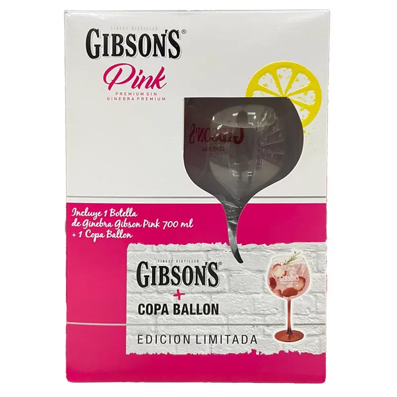 Ginebra Gibsons Pink 700 ml. + Copa