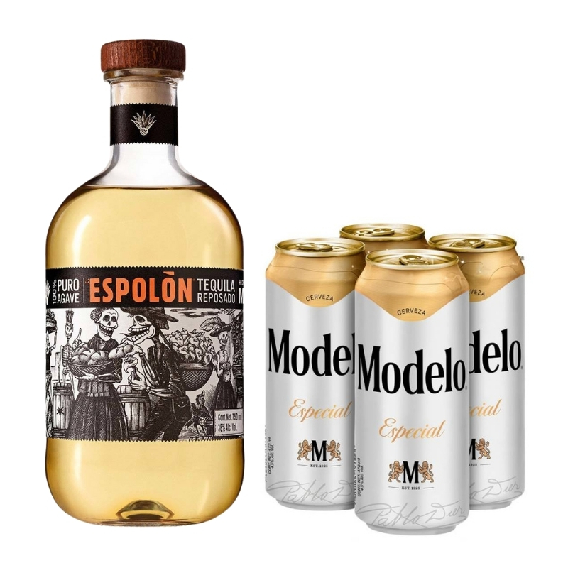 Tequila Espolon Reposado 750 ml. + 4 Cerveza Modelo 473 ml.