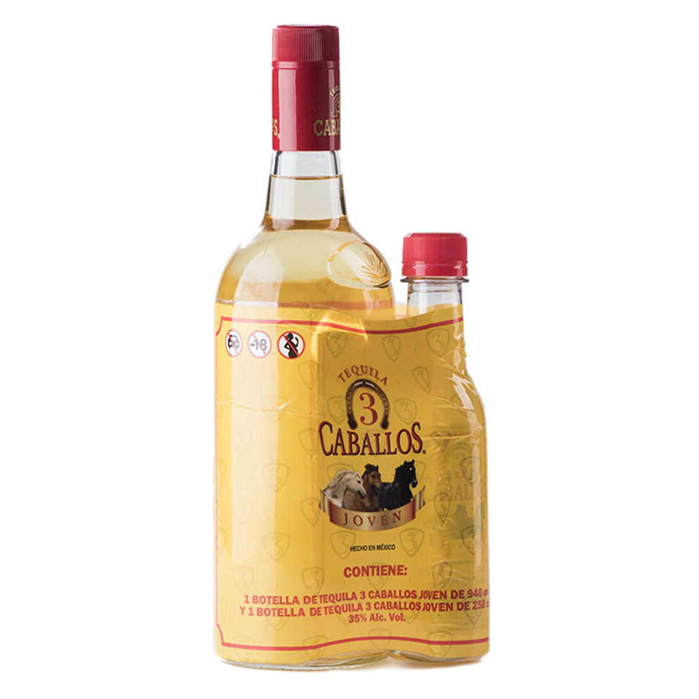 Tequila Tres Caballos Joven 940 ml. + 250 ml. Sampieri Vinos y Licores
