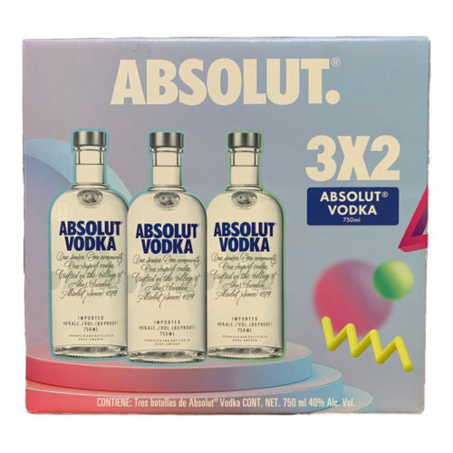 3x2 Vodka Absolut Original Azul 750 ml.
