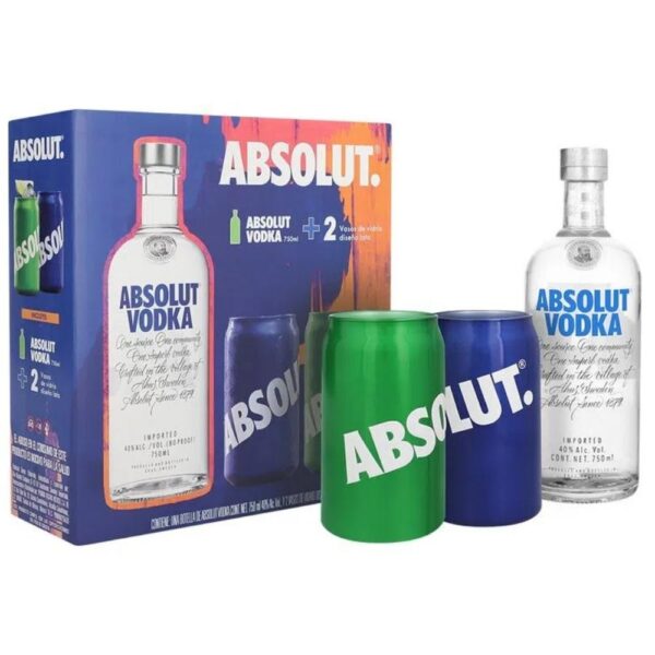 Vodka Absolut Original Azul 750 ml. + 2 Vasos