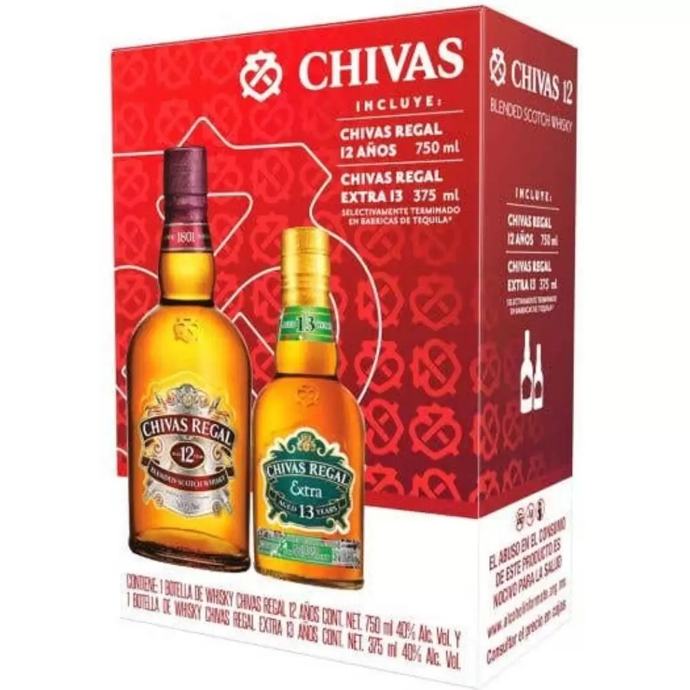 Whisky Chivas Regal 12 Años 750 ml. + Chivas Regal Extra 13 Años Tequila 375 ml. 1 Whisky Chivas Regal 12 Años 750 ml. + Chivas Regal Extra 13 Años Tequila 375 ml.