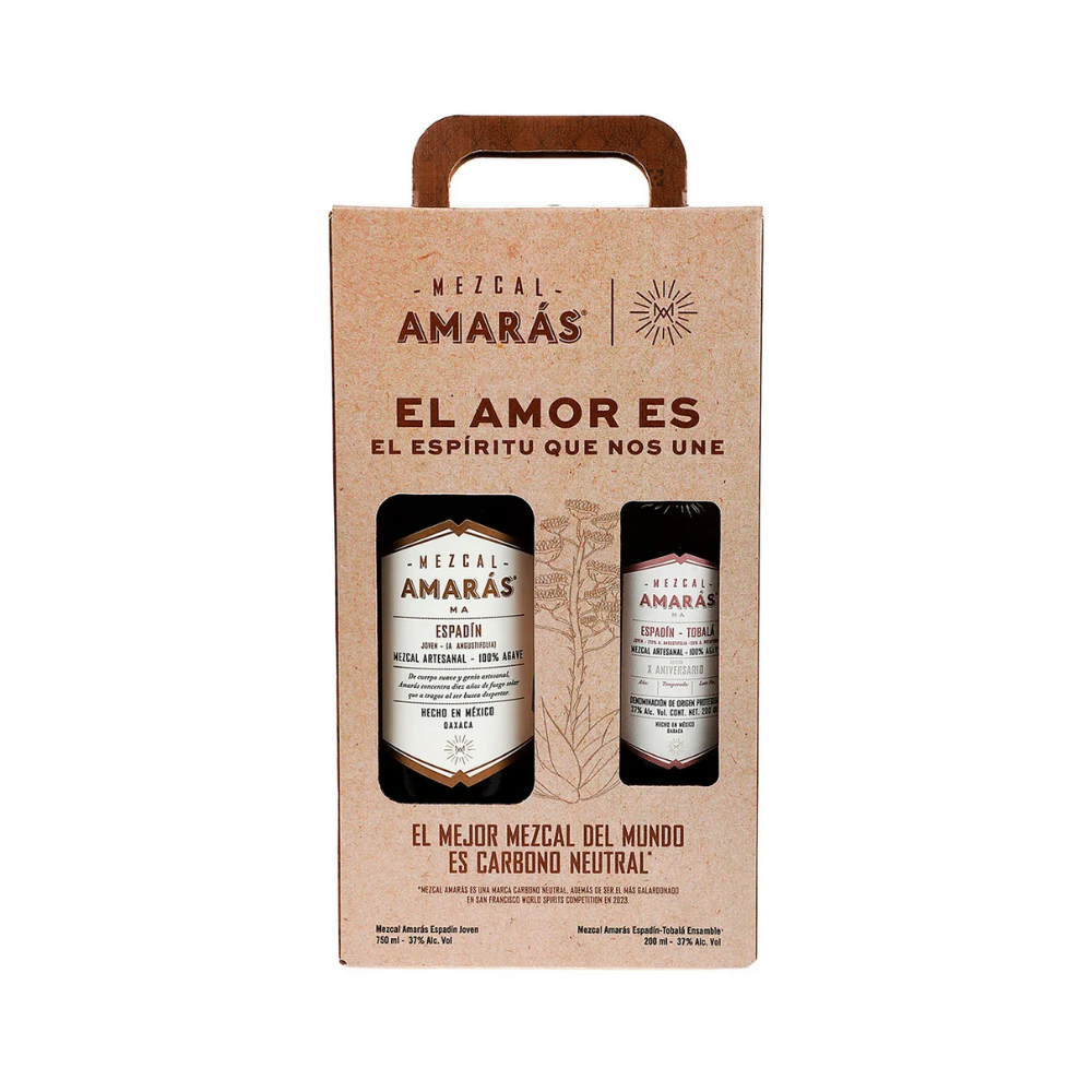 Mezcal Amaras Espadin Joven 750 ml. + Amaras Tobala 200 ml. 1 Mezcal Amarás Espadin Joven 750 ml. + Amarás Tobalá 200 ml.