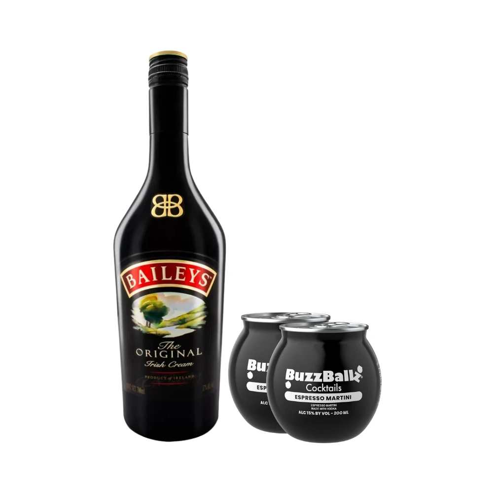 Crema De Whisky Baileys 700 ml. + 2 Bebida BuzzBallz Espresso Martini 200 ml. 1 Crema De Whisky Baileys 700 ml. + 2 Bebida BuzzBallz Espresso Martini 200 ml.
