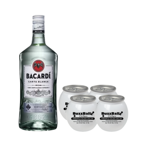 Ron Bacardi Blanco 1750 ml. + 4 Bebida BuzzBallz Pineapple Colada 187 ml.