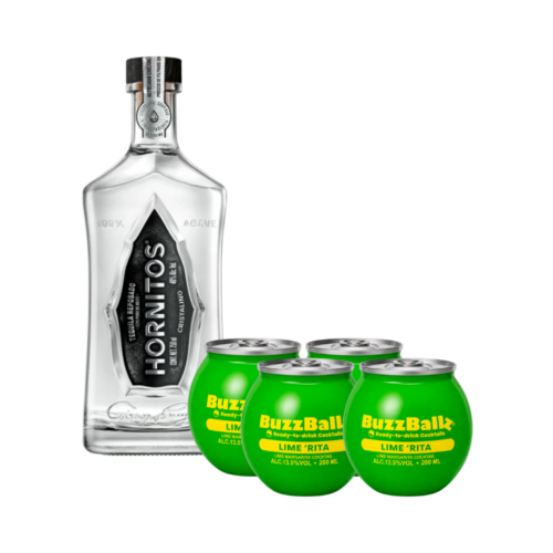Tequila Sauza Hornitos Cristalino 750 ml. + 4 Bebida BuzzBallz Lime Rita 200 ml.