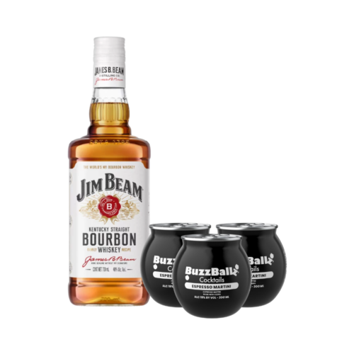 Whiskey Jim Beam White 4 Años 700 ml. + 3 Bebida BuzzBallz Espresso Martini 200 ml.