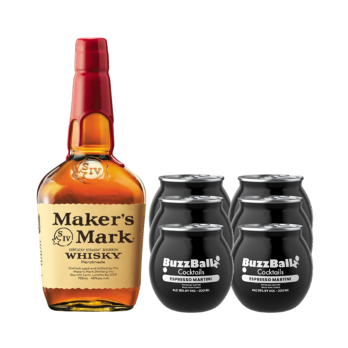 Whisky Bourbon Makers Mark 750 ml. + 6 Bebida BuzzBallz Espresso Martini 200 ml.